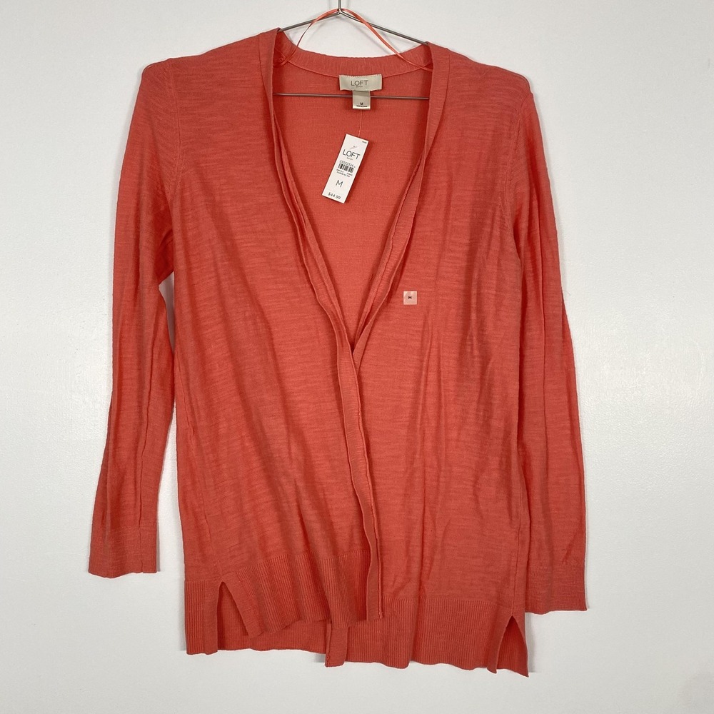 NWT LOFT Cardigan Sweater Womens Medium Orange 100% Cotton OpenFront Lightweight